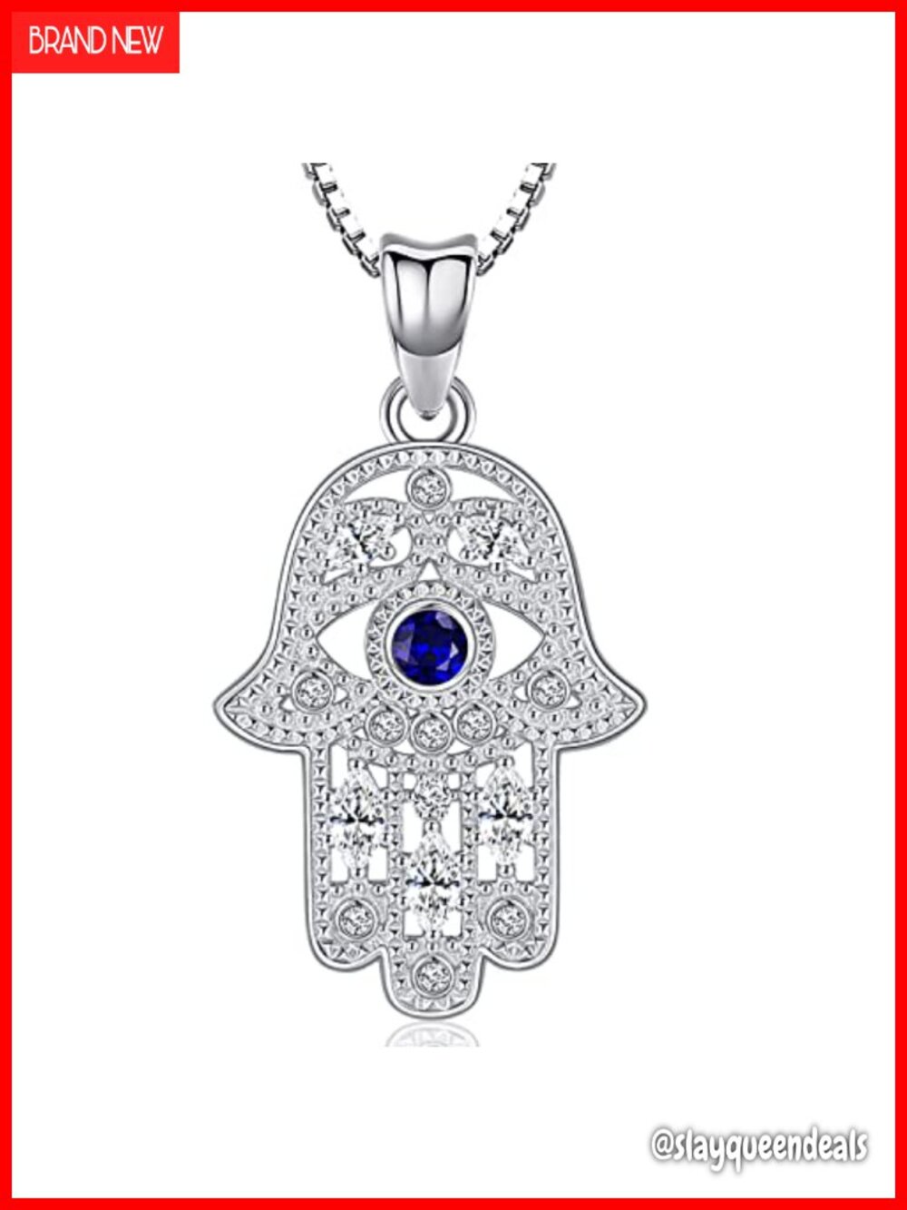 925 Sterling Silver Hamsa Necklace Evil Eye Pendant Zirconia